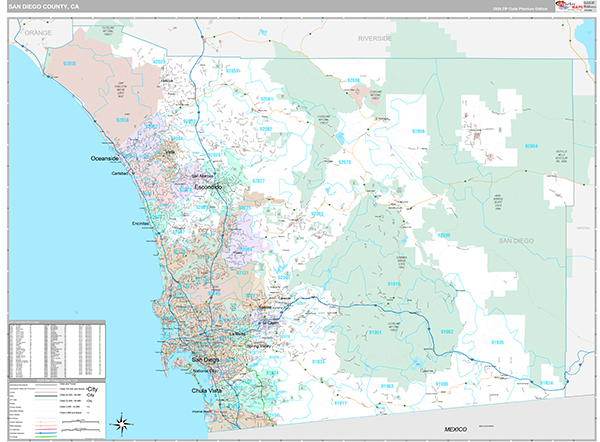 San Diego County, CA Map Premium Style